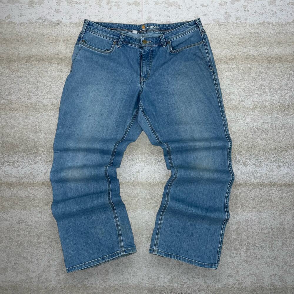 Vintage Y2K Carhartt Jeans 38x32 Relaxed Fit Light Wash Work Wear Denim White - Picture 2 of 4